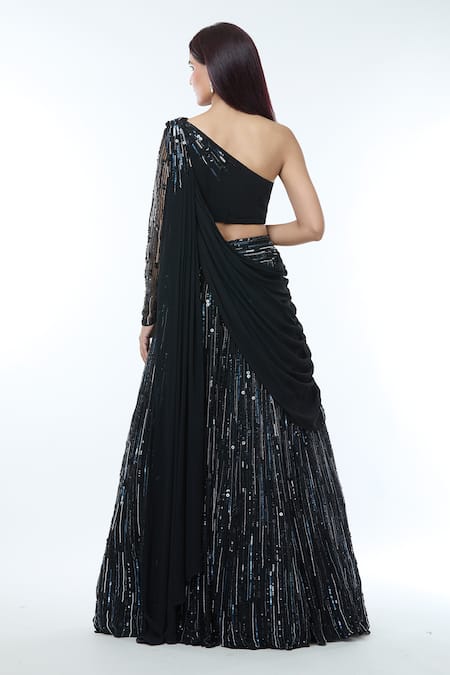 Vivek Patel Sequin Embellished Lehenga Set With Shoulder Drape 