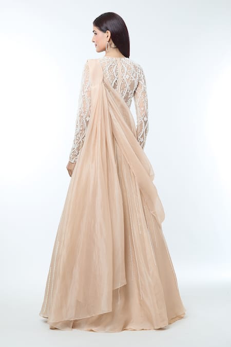 Vivek Patel Embellished Blouse With Lehenga Saree 