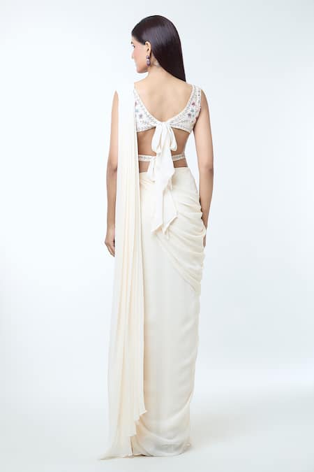 Vivek Patel Ruffle Detailed Pre-Draped Saree With Blouse 