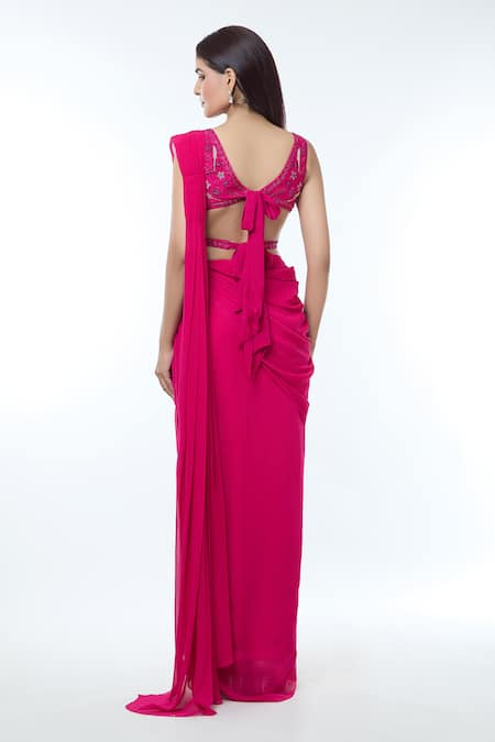 Vivek Patel Ruffle Detailed Pre-Draped Saree With Embellished Blouse 