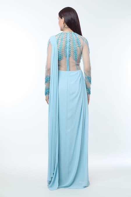 Vivek Patel Cut-Work Embellished Pre-Draped Saree Gown 