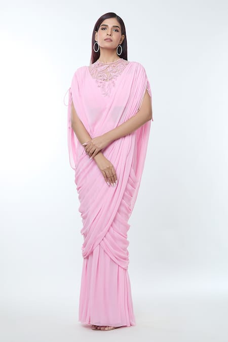 Vivek Patel 3D Embellished Neck Pre-Draped Saree Gown 