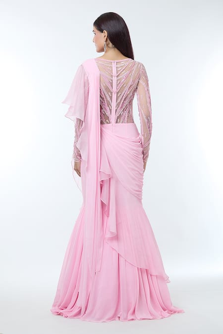 Vivek Patel 3D Embellished Pre-Draped Saree Gown 