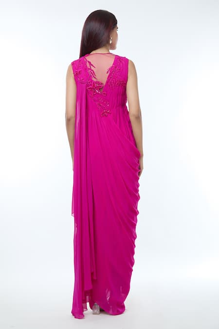 Vivek Patel 3D Floral Embellished Draped Gown 
