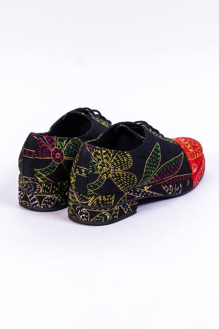 Jeetinder Sandhu Multi Color Kantha Embroidered Blocked Shoes Online at Aza Fashions Jeetinder Sandhu_Multi Color Kantha Embroidered Blocked Shoes _Online_at_Aza_Fashions