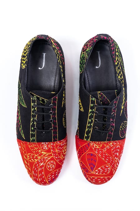 Buy Jeetinder Sandhu Multi Color Kantha Embroidered Blocked Shoes Online at Aza Fashions Buy_Jeetinder Sandhu_Multi Color Kantha Embroidered Blocked Shoes _Online_at_Aza_Fashions