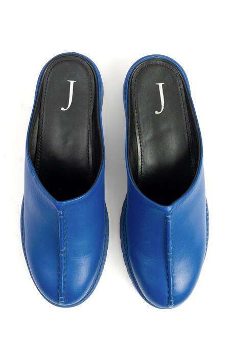 Buy_Jeetinder Sandhu_Blue Seam Stitch Leather Mules _Online_at_Aza_Fashions