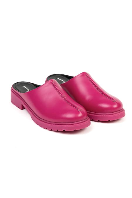 Jeetinder Sandhu Pink Leather Seam Stitch Detail Mules 