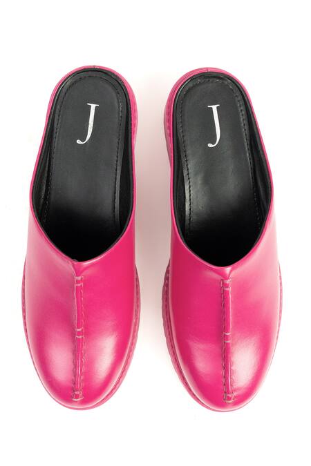 Buy_Jeetinder Sandhu_Pink Leather Seam Stitch Detail Mules _Online_at_Aza_Fashions