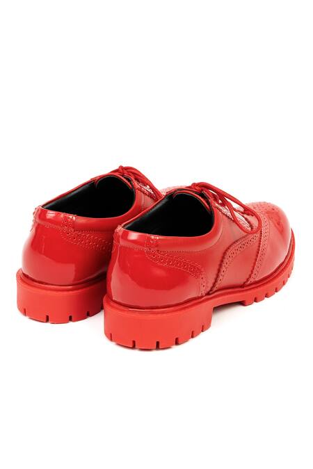 Jeetinder Sandhu_Red Leather Brogue Pattern Shoes _Online_at_Aza_Fashions