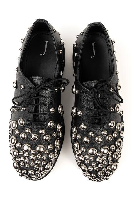 Buy_Jeetinder Sandhu_Black Metal Studs Leather Embellished Shoes _Online_at_Aza_Fashions