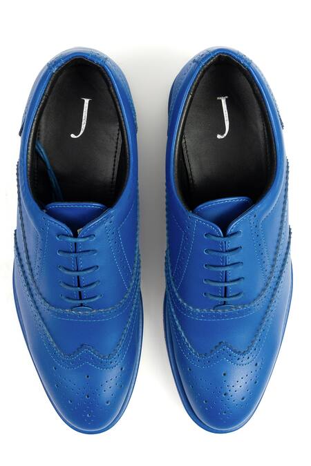 Buy_Jeetinder Sandhu_Blue Cutwork Pattern Brogue Shoes _Online_at_Aza_Fashions