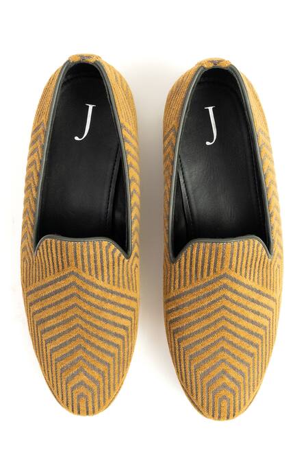 Buy_Jeetinder Sandhu_Yellow Jacquard Geometric Pattern Loafers _Online_at_Aza_Fashions