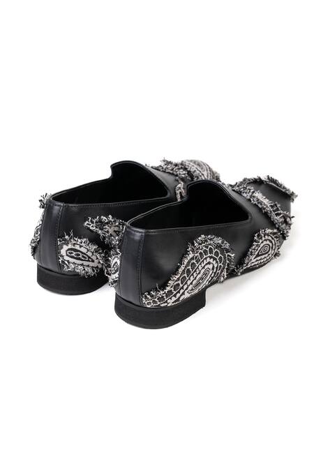 Shop Jeetinder Sandhu Black Paisley Motif Hand Stitched Loafers Online at Aza Fashions Shop_Jeetinder Sandhu_Black Paisley Motif Hand Stitched Loafers_Online_at_Aza_Fashions