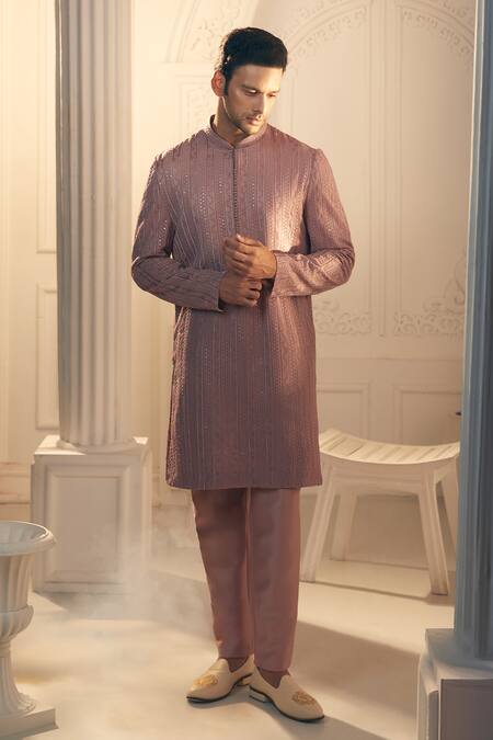 Aariyana Couture_Purple , , Embroidery Thread Sherwani Jacket Set_Online_at_Aza_Fashions