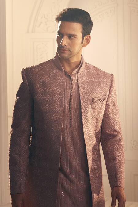 Buy_Aariyana Couture_Purple , , Embroidery Thread Sherwani Jacket Set
