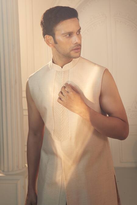 Buy Aariyana Couture Beige Silk, Satin Embroidery Self Floral Sherwani Pant Set Online at Aza Fashions Buy_Aariyana Couture_Beige Silk, Satin Embroidery Self Floral Sherwani Pant Set_Online_at_Aza_Fashions