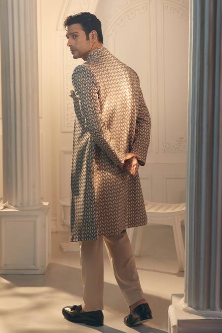 Shop Aariyana Couture Beige Polyester, Silk Embroidery Thread Sherwani And Pant Set at Aza Fashions Shop_Aariyana Couture_Beige Polyester, Silk Embroidery Thread Sherwani And Pant Set_at_Aza_Fashions