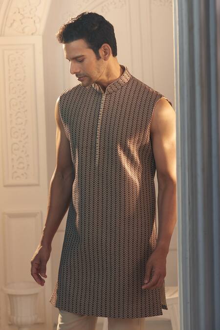 Shop Aariyana Couture Beige Polyester, Silk Embroidery Thread Sherwani And Pant Set Online at Aza Fashions Shop_Aariyana Couture_Beige Polyester, Silk Embroidery Thread Sherwani And Pant Set_Online_at_Aza_Fashions