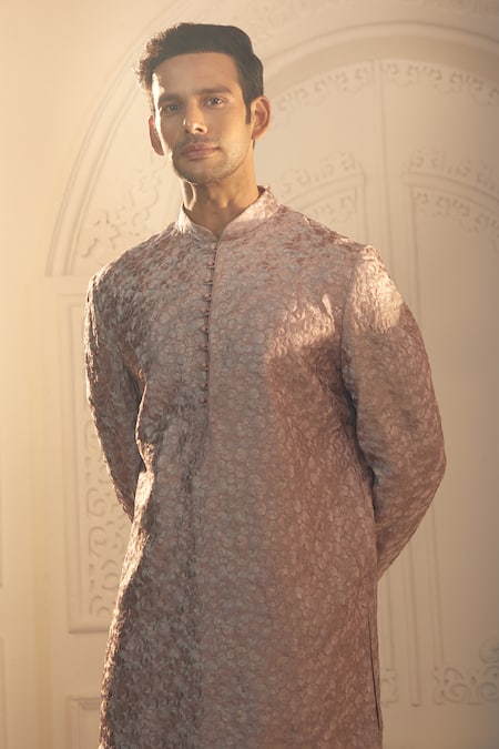 Buy_Aariyana Couture_Purple Silk, Satin Embroidery Self Thread Sherwani And Pant Set