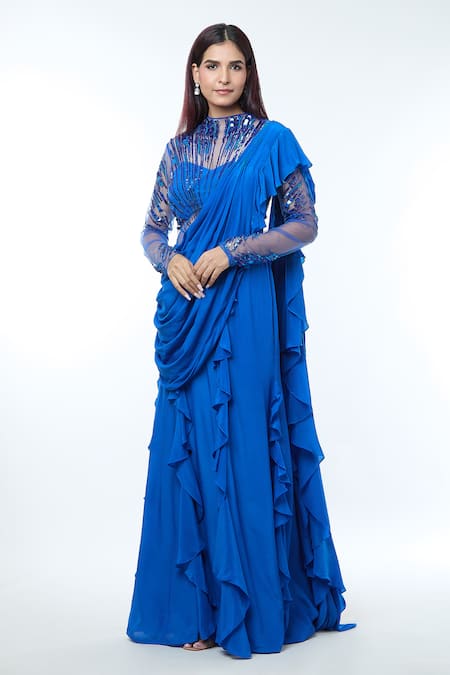 Vivek Patel Abstract Radial Embellished Yoke Saree Gown 