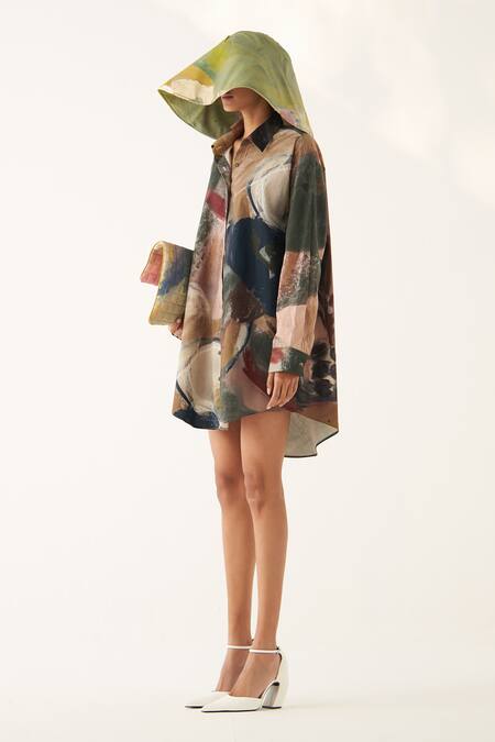 OFRIDA_Multi Color Cotton Collared Wallflower Dads Hand Painted Shirt Dress _Online_at_Aza_Fashions