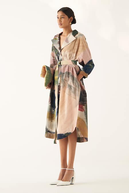 OFRIDA_Multi Color Cotton, Poplin Embroidery Wallflower Abstract Hand Painted Dress _Online_at_Aza_Fashions