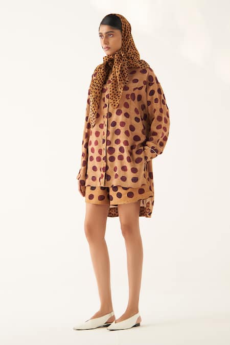 OFRIDA Yellow Cotton, Linen Collared Sundae Polka Dot Print Shirt With Shorts Online at Aza Fashions OFRIDA_Yellow Cotton, Linen Collared Sundae Polka Dot Print Shirt With Shorts_Online_at_Aza_Fashions