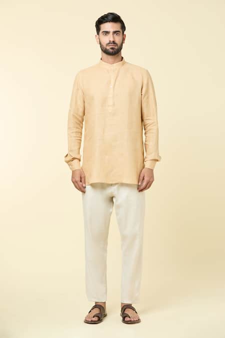 Buy Arihant Rai Sinha Beige Linen Mandarin Collar Kurta Buy_Arihant Rai Sinha_Beige Linen Mandarin Collar Kurta