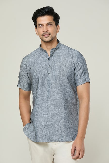 Arihant Rai Sinha Shirt Style Textured Short Linen Kurta 