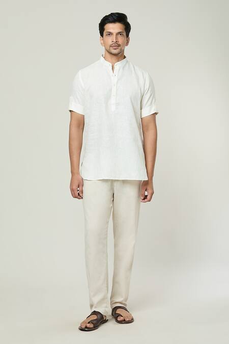 Arihant Rai Sinha Cream Linen Shirt Style Short Kurta at Aza Fashions Arihant Rai Sinha_Cream Linen Shirt Style Short Kurta _at_Aza_Fashions