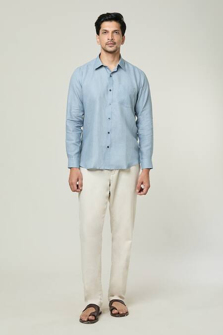 Buy Aryavir Malhotra Grey Linen Pocket Detail Button Down Shirt Buy_Aryavir Malhotra_Grey Linen Pocket Detail Button Down Shirt