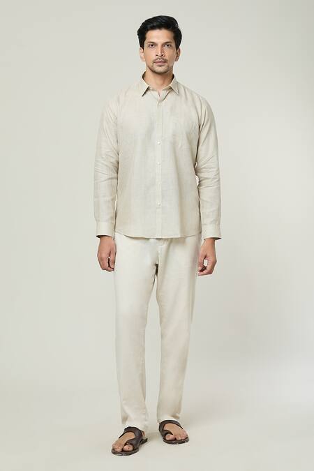 Aryavir Malhotra Beige Linen Plain Full Sleeves Shirt at Aza Fashions Aryavir Malhotra_Beige Linen Plain Full Sleeves Shirt _at_Aza_Fashions