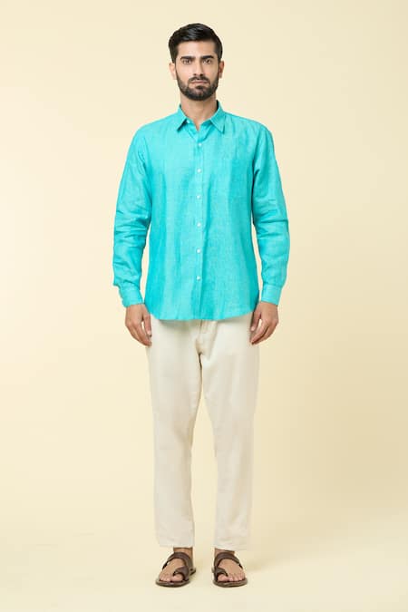 Buy_Arihant Rai Sinha_Blue Linen Straight Shirt 