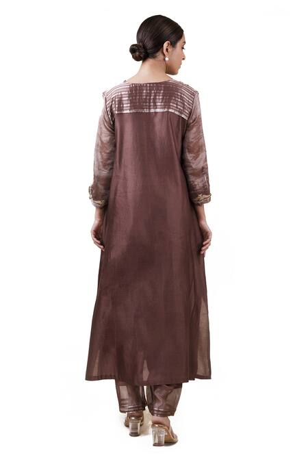 Shop Bhavik Shah Brown Dupatta Soft Organza, Kurta Chanderi Hand Embroidered A-line Set at Aza Fashions Shop_Bhavik Shah_Brown Dupatta Soft Organza, Kurta Chanderi Hand Embroidered A-line Set _at_Aza_Fashions