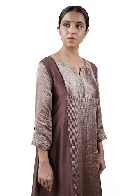 Buy Bhavik Shah Brown Dupatta Soft Organza, Kurta Chanderi Hand Embroidered A-line Set Online at Aza Fashions Buy_Bhavik Shah_Brown Dupatta Soft Organza, Kurta Chanderi Hand Embroidered A-line Set _Online_at_Aza_Fashions