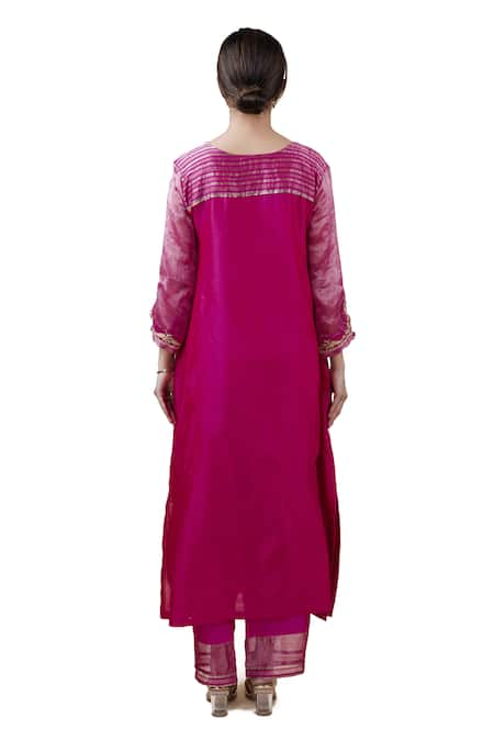 Shop Bhavik Shah Pink Dupatta Soft Organza, Kurta Chanderi Silk, Pant Embroidered A-line Set at Aza Fashions Shop_Bhavik Shah_Pink Dupatta Soft Organza, Kurta Chanderi Silk, Pant Embroidered A-line Set _at_Aza_Fashions