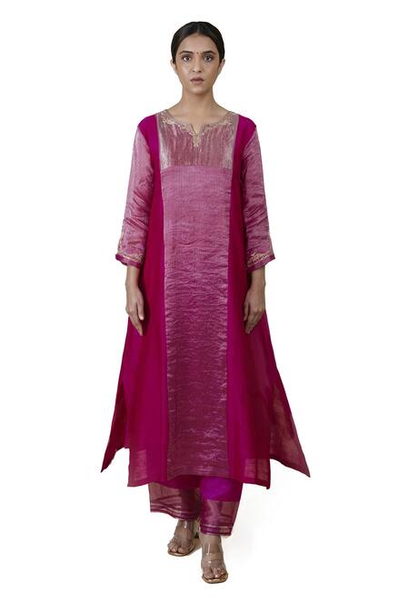 Bhavik Shah Pink Dupatta Soft Organza, Kurta Chanderi Silk, Pant Embroidered A-line Set Online at Aza Fashions Bhavik Shah_Pink Dupatta Soft Organza, Kurta Chanderi Silk, Pant Embroidered A-line Set _Online_at_Aza_Fashions