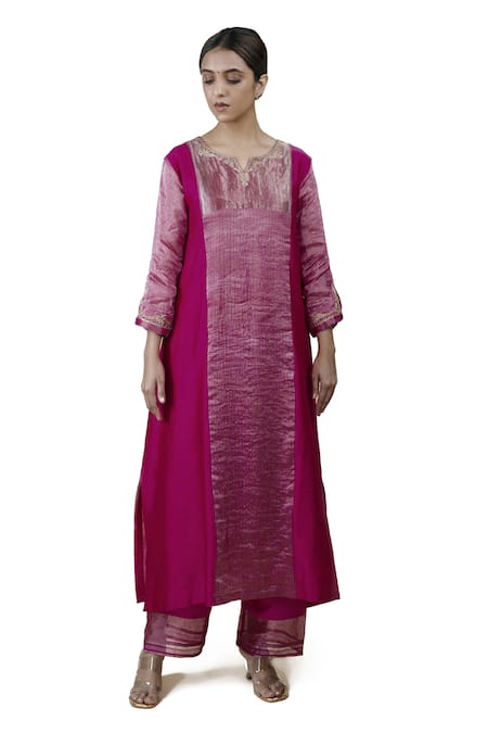 Buy Bhavik Shah Pink Dupatta Soft Organza, Kurta Chanderi Silk, Pant Embroidered A-line Set Online at Aza Fashions Buy_Bhavik Shah_Pink Dupatta Soft Organza, Kurta Chanderi Silk, Pant Embroidered A-line Set _Online_at_Aza_Fashions