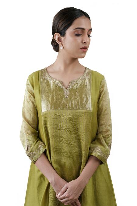 Buy Bhavik Shah Green Dupatta Soft Organza, Kurta Chanderi Silk, Pant Paneled A-line Set Online at Aza Fashions Buy_Bhavik Shah_Green Dupatta Soft Organza, Kurta Chanderi Silk, Pant Paneled A-line Set _Online_at_Aza_Fashions