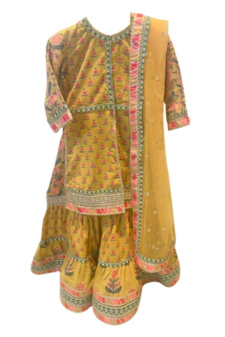 MINIME ORGANICS Floral Block Print Kurta Sharara Set 