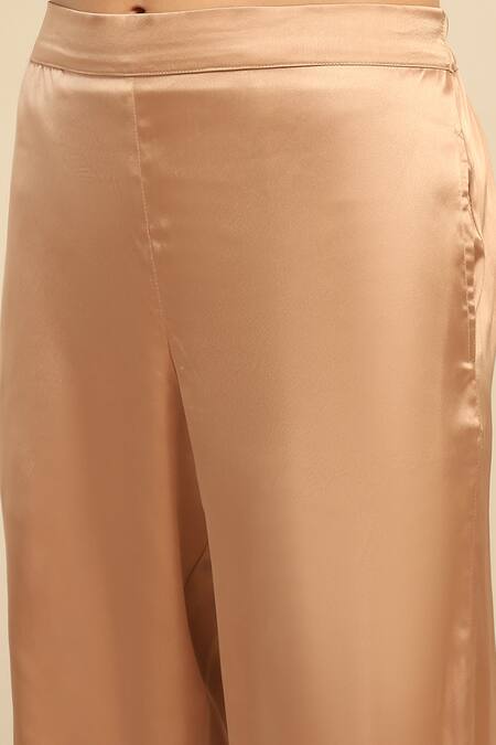 Ritu Kumar, Ri.Ritu Kumar, aarke Ritu Kumar_Gold Polyester, Viscose Lace Metallic Delphia Crushed Anarkali Pant Set_at_Aza_Fashions