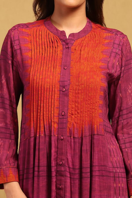 Shop_Ritu Kumar_Red Viscose Collared Aninda Printed Tunic With Pant_Online_at_Aza_Fashions