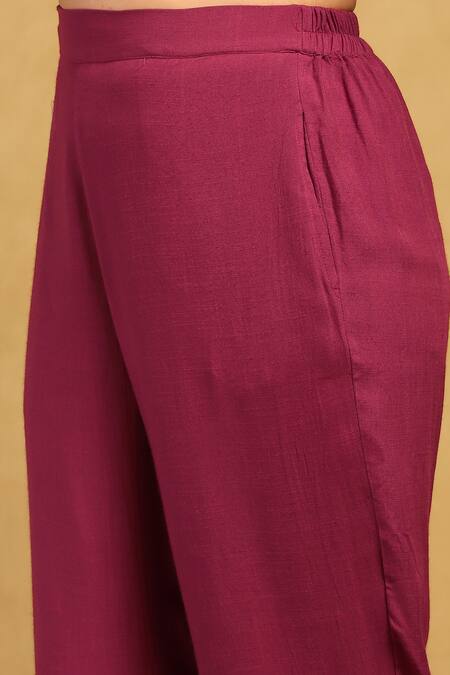 Ritu Kumar_Red Viscose Collared Aninda Printed Tunic With Pant_at_Aza_Fashions