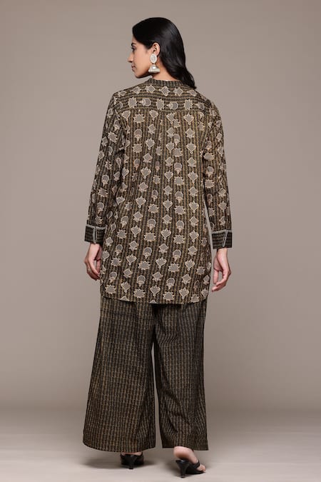 Shop Ritu Kumar Green Viscose Collared Dhriti Printed Top And Palazzo Set at Aza Fashions Shop_Ritu Kumar_Green Viscose Collared Dhriti Printed Top And Palazzo Set_at_Aza_Fashions