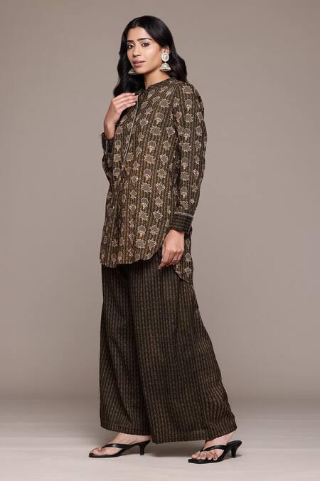 Ritu Kumar Green Viscose Collared Dhriti Printed Top And Palazzo Set Online at Aza Fashions Ritu Kumar_Green Viscose Collared Dhriti Printed Top And Palazzo Set_Online_at_Aza_Fashions