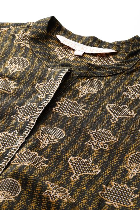 Shop Ritu Kumar Green Viscose Collared Dhriti Printed Top And Palazzo Set Online at Aza Fashions Shop_Ritu Kumar_Green Viscose Collared Dhriti Printed Top And Palazzo Set_Online_at_Aza_Fashions