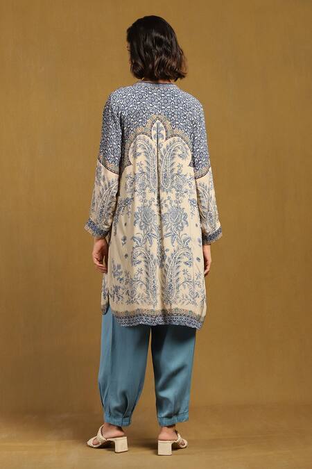 Shop Ritu Kumar Beige 100% Viscose Printed Floral Band V Sulawasi Paisley Kurti at Aza Fashions Shop_Ritu Kumar_Beige 100% Viscose Printed Floral Band V Sulawasi Paisley Kurti_at_Aza_Fashions