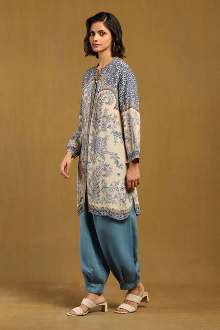 Buy Ritu Kumar Beige 100% Viscose Printed Floral Band V Sulawasi Paisley Kurti Online at Aza Fashions Buy_Ritu Kumar_Beige 100% Viscose Printed Floral Band V Sulawasi Paisley Kurti_Online_at_Aza_Fashions