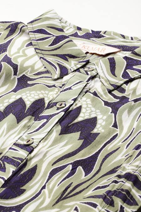 Shop_Ritu Kumar_Blue Cotton, Viscose Shawl Neck Arya Aztec Print Dress_Online_at_Aza_Fashions